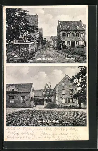 AK Dieblich, Gasthof Phil. Barth., Dorfstrasse mit Blick ins Dorf