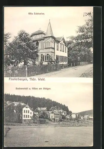 AK Finsterbergen /Thür. Wald, Hotel Villa Edelweiss mit Badeanstalt