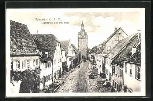 AK Prichsenstadt i. Ufr., Blick in die Hauptstrasse mit Stadtturm