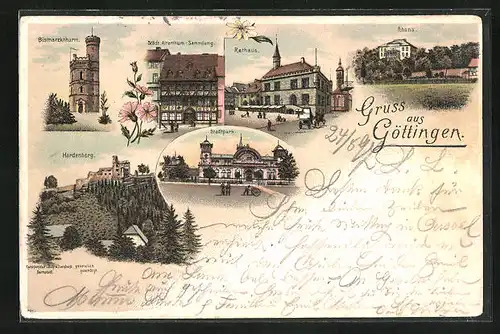 Lithographie Göttingen, Rathaus, Bismarckthurm, Hardenberg