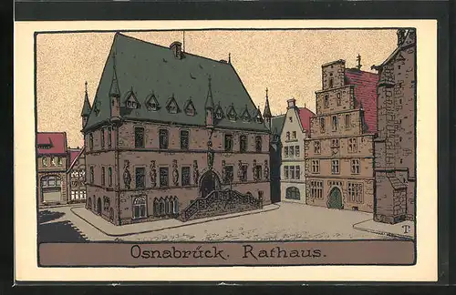 Steindruck-AK Osnabrück, Rathaus mit Grünem Dach