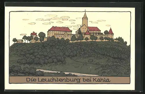 Steindruck-AK Kahla, Leuchtenburg auf einem Berg