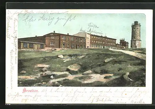 AK Brocken, Blick auf Brockenhotel und Aussichtsturm