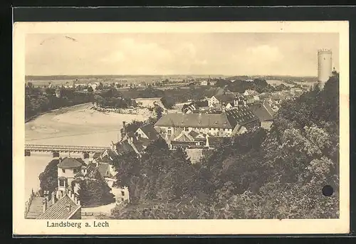 AK Landsberg a. Lech, Teilansicht mit Brücke