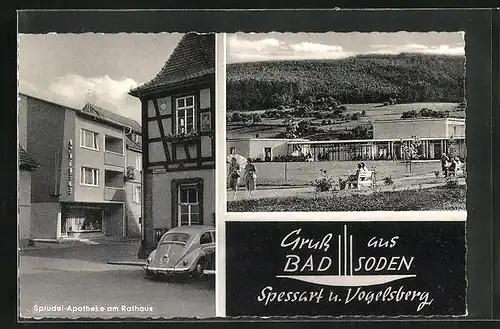AK Bad Soden /Salmünster, Spessart u. Vogelsberg, Sprudel-Apotheke am Rathaus, Ortspartie