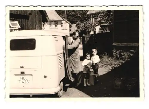 7 Fotografien Böttger & Klein, Altenau, Ansicht Altenau / Harz, Auto VW Bulli, Volkswagen Pritsche & Haus-Baustelle