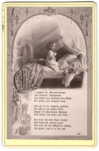 Fotografie M. Scherer & H. Engler, Ort unbekannt, kleines Mädchen betet in Ihrem Bett
