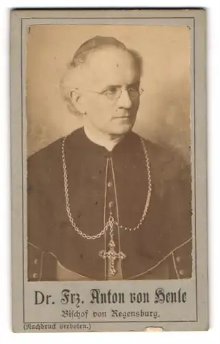 Fotografie unbekannter Fotograf und Ort, Portrait Dr. Frz. Anton von Hente, Bischof von Regensburg