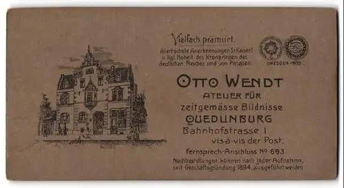 Fotografie Otto Wendt, Quedlinburg, Bahnhofstr. 1, Ansicht Quedlinburg, Blick auf das Gebäude des Fotografen