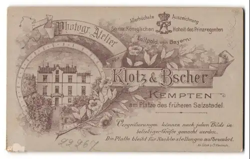 Fotografie Klotz & Bscher, Kempten, am Platze des früheren Salzstadel, Ansicht Kempten, Ateliersgebäude von Aussen