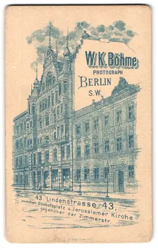 Fotografie W. K. Böhme, Berlin, Lindenstrasse 43, Ansicht Berlin, Häuserfasade des Ateliersgebäudes