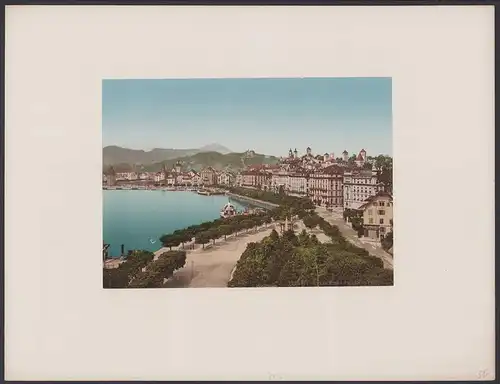 Fotografie Photoglob, Ansicht Luzern - Lucerne, Stadtansicht mit Pilatus - Bergmassiv, Grossformat 37 x 28cm