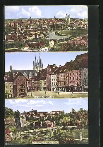 AK Eger, Unterer Marktplatz, Blick vom Schustersprung