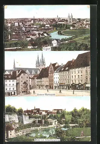 AK Eger, Unterer Marktplatz, Blick vom Schustersprung