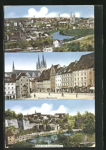 AK Eger, Unterer Marktplatz, Blick vom Schustersprung, Panorama