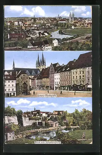 AK Eger, Unterer Marktplatz, Blick vom Schustersprung, Totalansicht