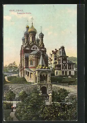 AK Karlsbad, Russische Kirche und VIlla