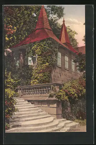 AK Teplitz Schönau / Teplice, Eingang zum Schlossgarten