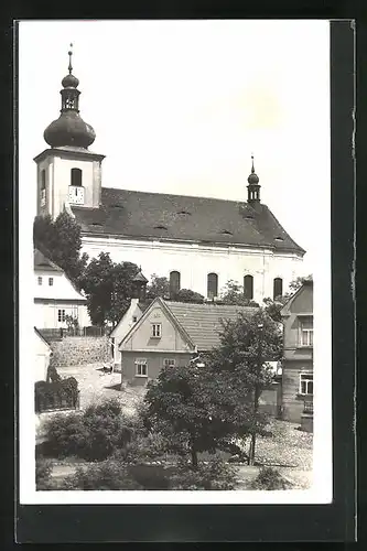 AK Podborany, Ortspartie mit Kirche