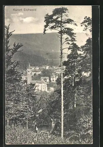 AK Eichwald, Ortsansicht vom Hügel aus