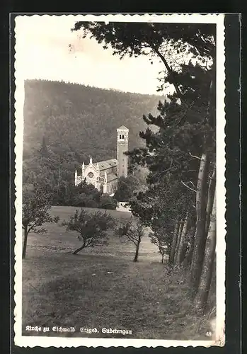 AK Eichwald, Kirche vom Hügel aus