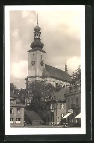 AK Schönlinde / Krasna Lipa, Ortspartie mit Kirche