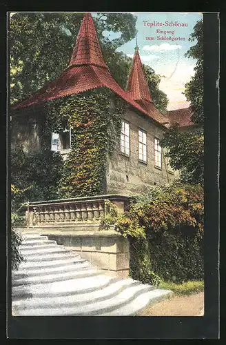 AK Teplitz Schönau / Teplice, Eingang zum Schlossgarten