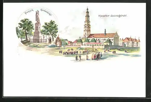 Lithographie Tschenstochau-Czestochowa, Klasztor Jasnogorski, Pomnik Kordeckiego