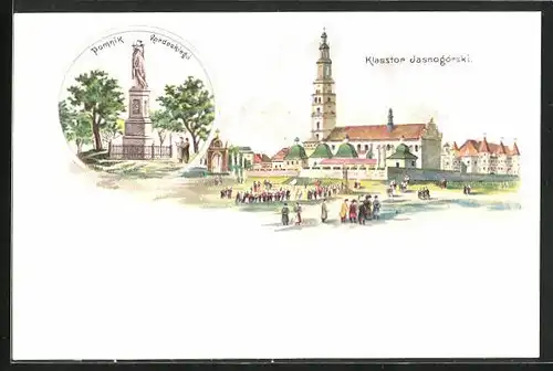 Lithographie Tschenstochau-Czestochowa, Klasztor Jasnogorski, Pomnik Kordeckiego