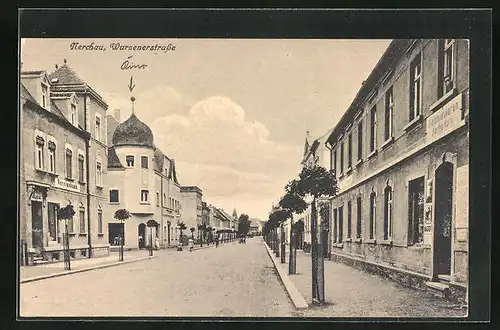 AK Nerchau, Wurzenerstrasse mit Kolonialwarengeschäft
