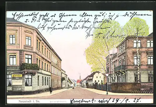 AK Neustadt i. Sa., Bahnhofstrasse mit Hotel Schützenhaus