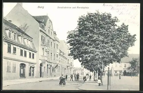 AK Burg, Jacobistrasse und Paradeplatz mit Hôtel