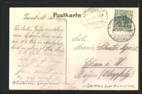 AK Nieder-Beerbach /Odw., Gasthaus z. Mühltal, Totalansicht mit Frankenstein