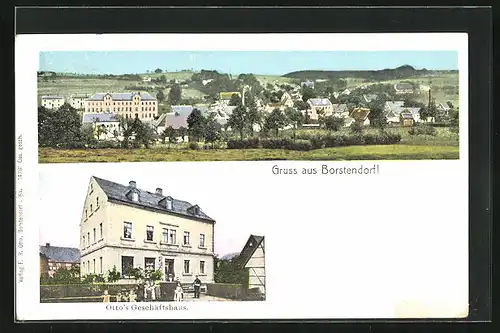 AK Borstendorf, Otto`s Geschäftshaus, Panorama