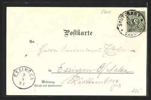 Lithographie Stuttgart-Degerloch, Ortspartie mit Bergbahn, Turm