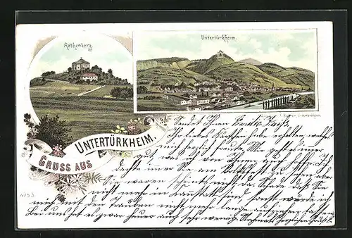 Lithographie Untertürkheim, Rothenberg, Totalansicht