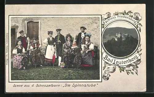 AK Bad Leutenberg, Schloss Friedensburg, Szene aus d. Schnozelborn: Die Spinnstube