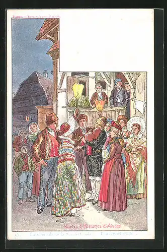 Künstler-AK sign. Berger-Levrault: Usages & Costumes d`Alsace, D` Säntfeinlfärnad