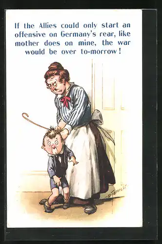 Künstler-AK Douglas Tempest: If the Allies could start an offensive on Germany`s rear, like mother does on mine ..