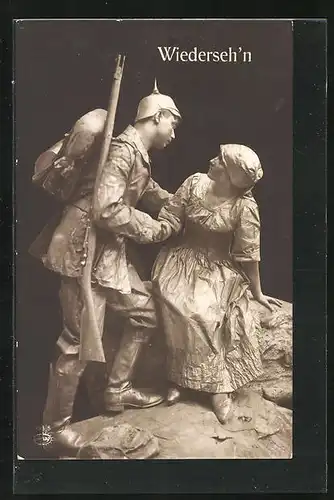 AK Soldat trifft seine Liebste, menschliche Statuen