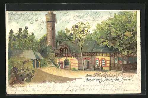 Lithographie Stuttgart, Hasenberg Aussichtsthurm