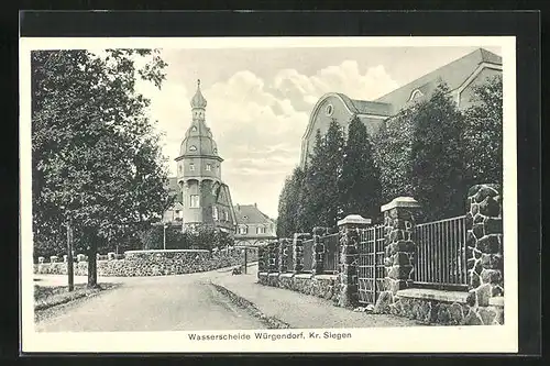 AK Würgendorf /Siegen, Strassenpartie mit Wasserscheide