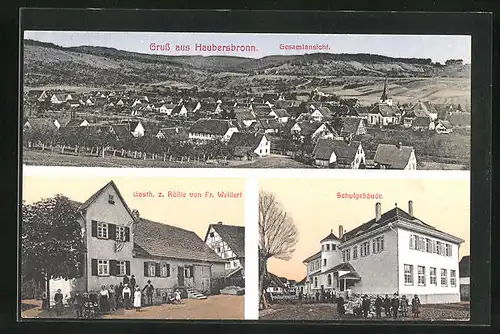 AK Haubersbronn, Gasthaus z. Rössle von Fr. Weissert, Schulgebäude