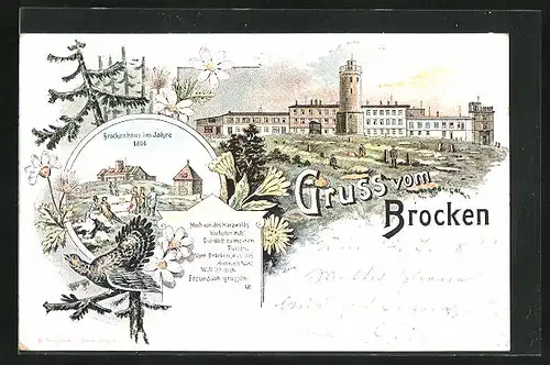 Lithographie Brocken, Gasthaus Brockenhaus