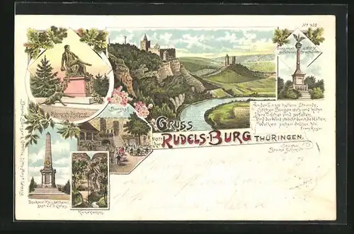 Lithographie Naumburg /Thüringen, Rudels-Burg, Burghof, Kunoklamm