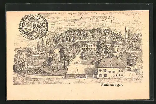 Künstler-AK Allmendingen, Schloss mit Wappen
