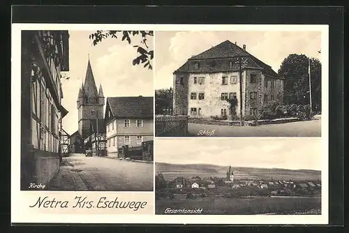 AK Netra /Krs. Eschwege, Gesamtansicht, Schloss, Kirche
