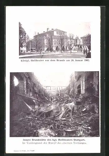 AK Stuttgart, Königl. Hoftheater vor dem Brand 1902, Innere Brandstätte