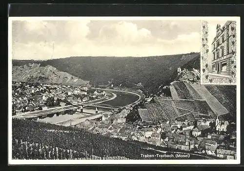 AK Traben-Trarbach /Mosel, Central Hotel, Totalansicht mit Flusspartie