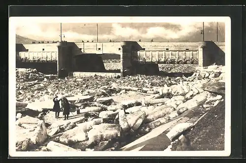 AK Stuttgart, Packeis auf dem Neckar bei Untertürkheim, März 1929